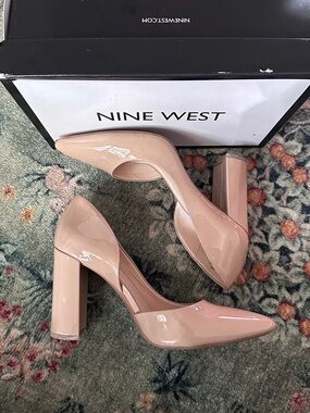 Nine West “ANISA” Patent Nude Block Heel Pumps